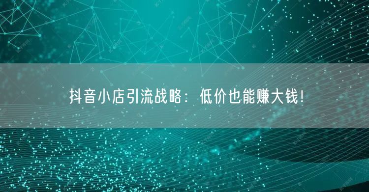 抖音小店引流战略：低价也能赚大钱！