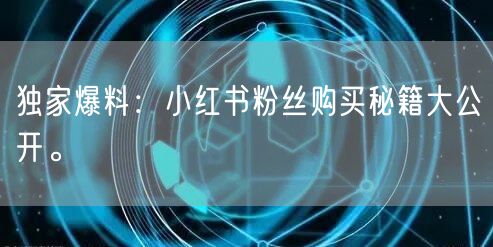 独家爆料：小红书粉丝购买秘籍大公开。